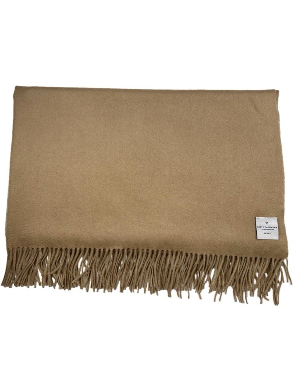 State Cashmere The Solid Cashmere Fringe Throw Blanket Camel Premium 60x50